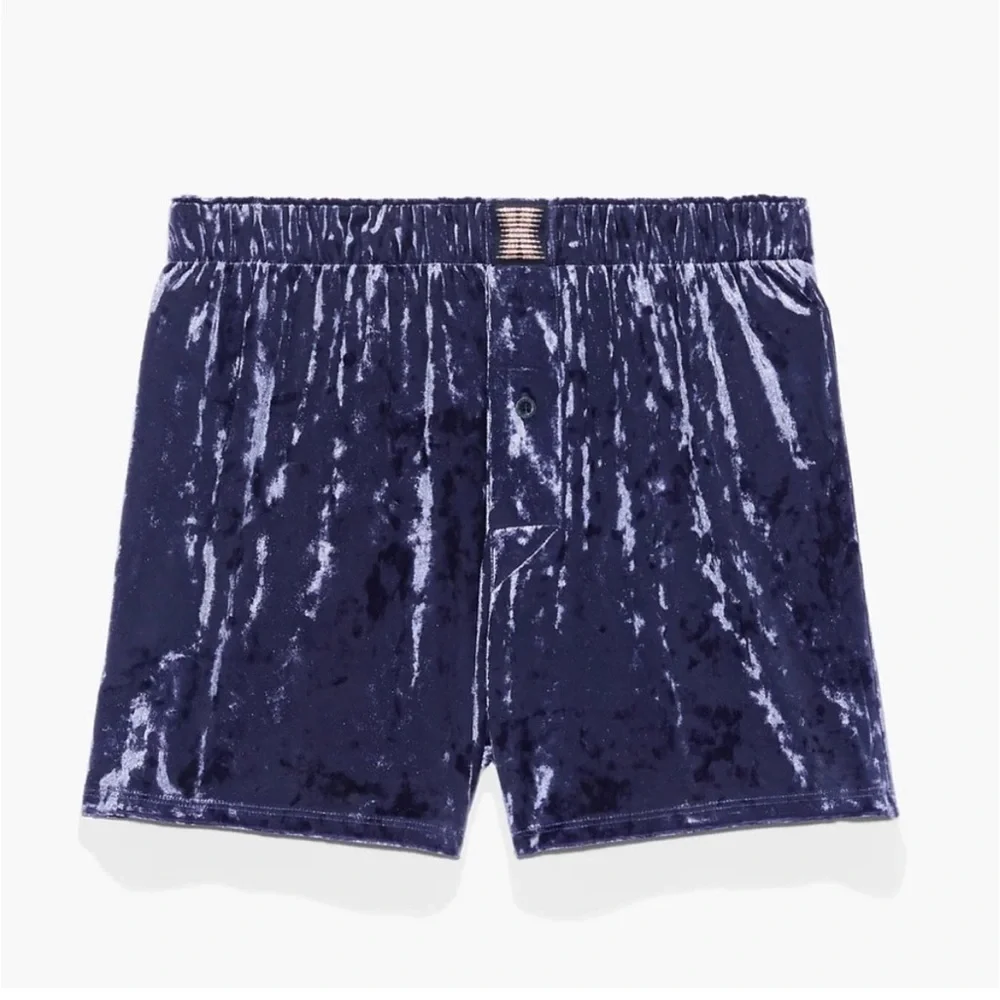 Savage X Fenty Navy Blue Whiskey Room Velvet Smoking Jacket & Boxers Pajamas Set - Picture 9 of 13